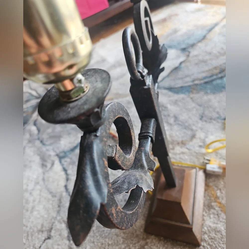 Cast Iron Double Shade Leaf Lamp Tassle Shades Working Art Deco Antique